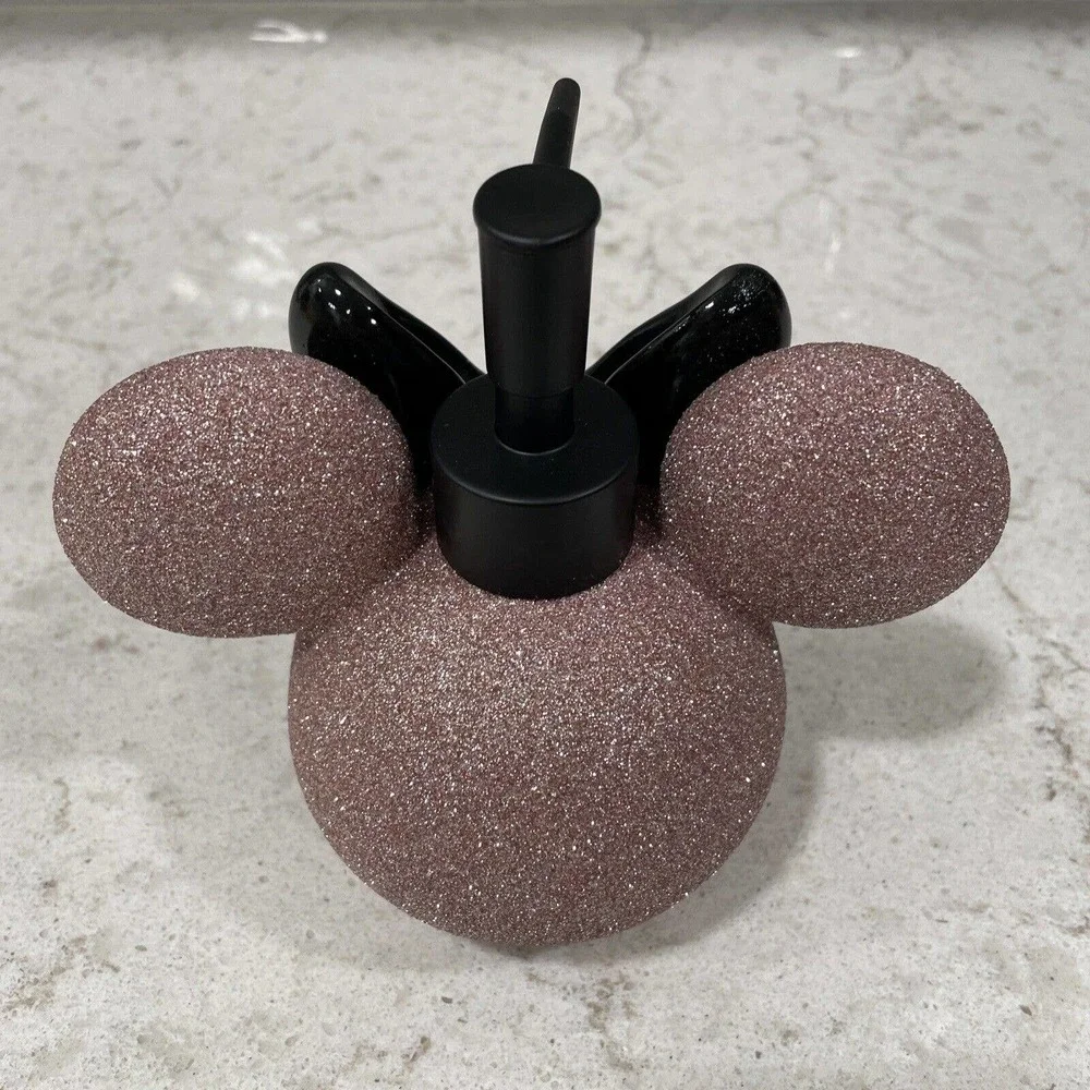ROSE GOLD GLITTER Bling Black Bow Disney Minnie Mouse Soap Dispenser Pump Mickey